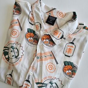 Naruto Shippuden Hawaiian Style Ramen Theme White Button Up Shirt Anime XL NWOT